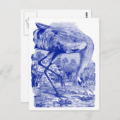 Zeichnend Vintager Vogel | Blau | Kranwagen Postkarte (Vorne/Hinten)