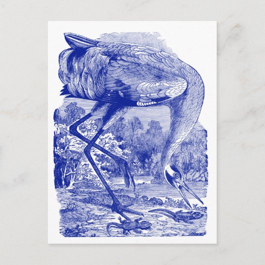 Zeichnend Vintager Vogel | Blau | Kranwagen Postkarte (Vorderseite)