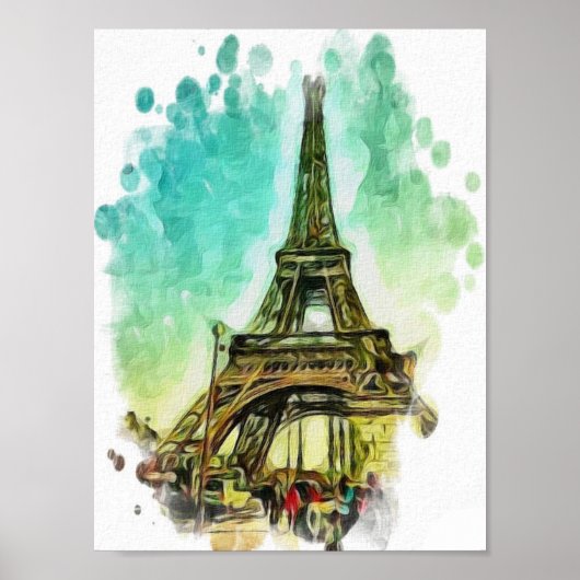 Zeichnend Wasserfarbe, der Eiffelturm Paris Poster (Vorne)