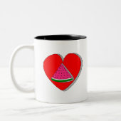 Zeichnend Wassermelone und Rotes Herz Zweifarbige Tasse (Links)
