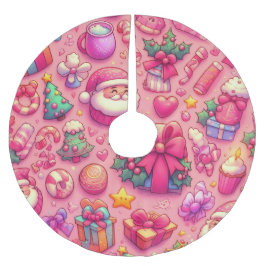 Zeichnend Weihnachtsmotive Rosa Polyester Weihnachtsbaumdecke