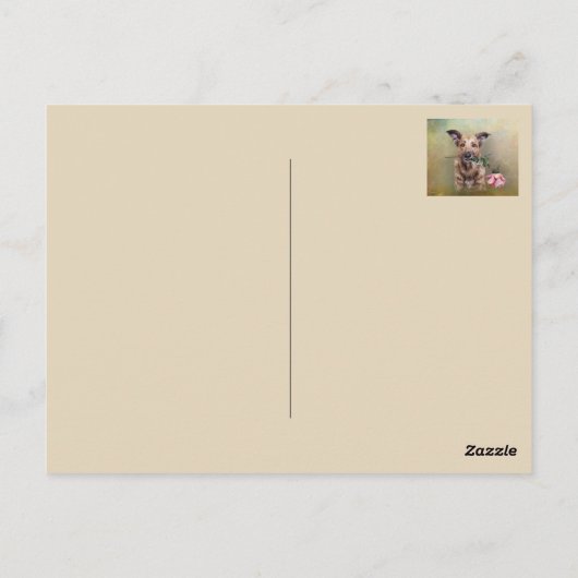 Zeichnend Welpe Golden Retriever in Rot-Hut von Sa Postkarte (Rückseite)