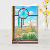 Zeichner im Fenster mit Wüstenhintergrund Karte (Gelbe Blume)