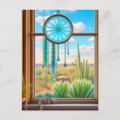 Zeichner im Fenster mit Wüstenhintergrund Postkarte (Vorderseite)