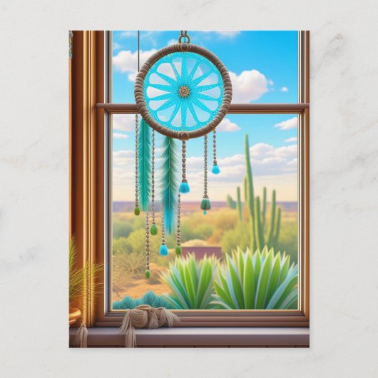 Zeichner im Fenster mit Wüstenhintergrund Postkarte (Vorderseite)