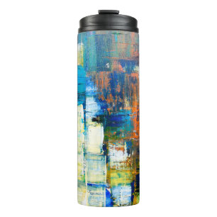 Zeichnete Leinwand Textur. Rot und Blau auf ca. Thermosbecher