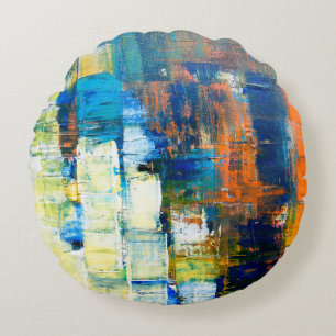 Zeichnete Textur der Leinwand. Rot und Blau auf ca Rundes Kissen