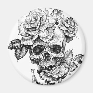 Zeichnete von Schädel und Rose Magnet