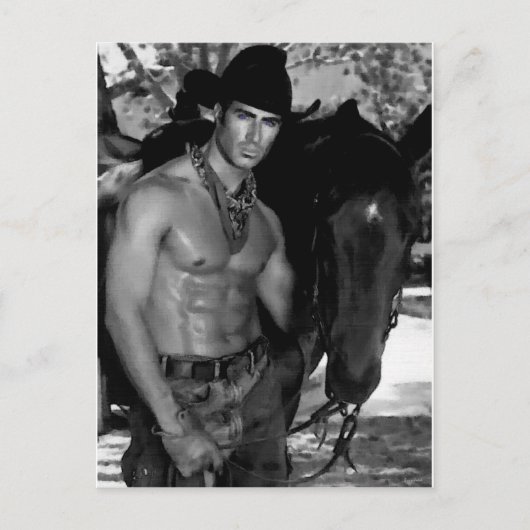 Zeichnung: Cowboy & Pferd Postkarte (Vorderseite)