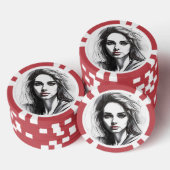 Zeichnung des Porträts einer Frau Pokerchips (Stapel)