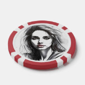 Zeichnung des Porträts einer Frau Pokerchips (Einzeln)