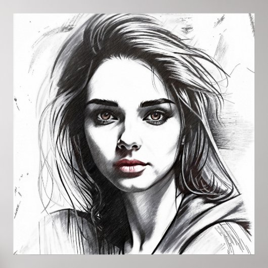 Zeichnung des Porträts einer Frau Poster (Vorne)