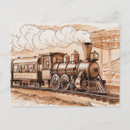 Zeichnung einer alten Dampflokomotive Postkarte