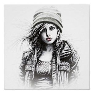 Zeichnung einer jungen Grunge Poster