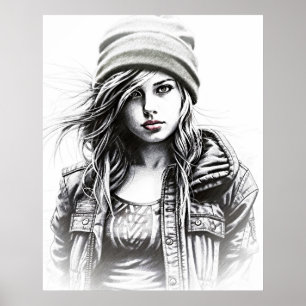 Zeichnung einer jungen Grunge Poster