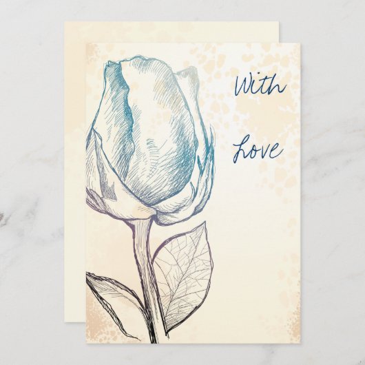 Zeichnung einer Rose Einladung (Vorne/Hinten)