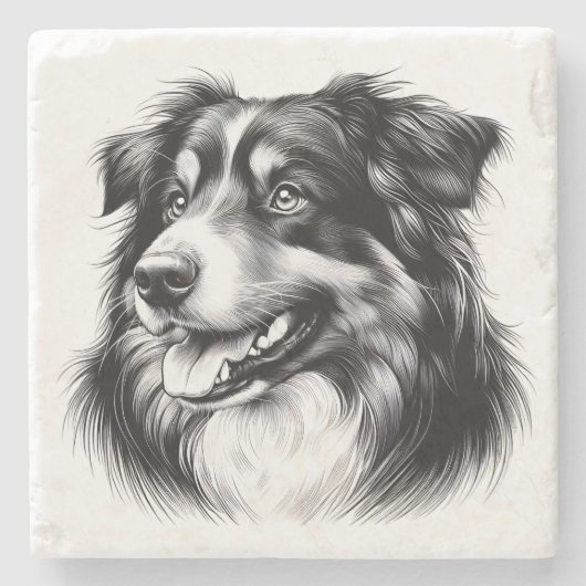 Zeichnung eines Australian Shepherd Steinuntersetzer (Vorderseite)
