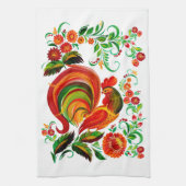 Zeichnung eines Hahns im Volksstil. Geschirrtuch (Vertikal)