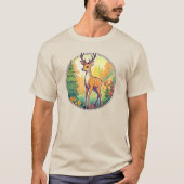 Zeichnung eines Hirschs im Wald. T-Shirt (Vorderseite)