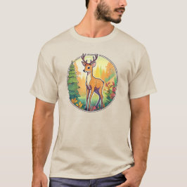 Zeichnung eines Hirschs im Wald. T-Shirt