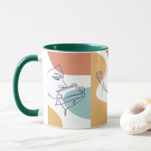 Zeichnung eines Line-Art-Plakats einer Frau, die K Tasse