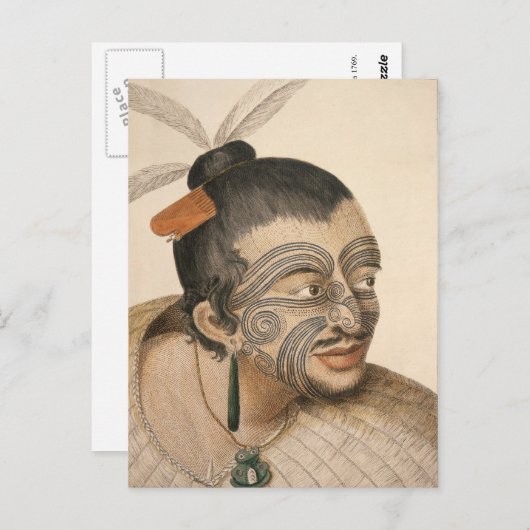 Zeichnung eines Maori-Mannes, c. 1769 Postkarte (Vorne/Hinten)