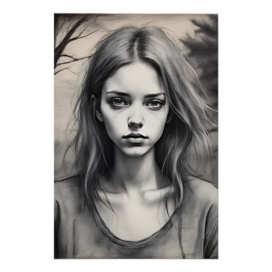 Zeichnung eines melancholischen Mädchens. Poster (Vorderseite)