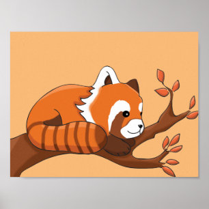 Zeichnung eines roten Pandas im Baum Poster