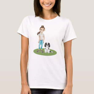 Zeichnung von Cartoon-Mädchen und dreifarbigem Cav T-Shirt