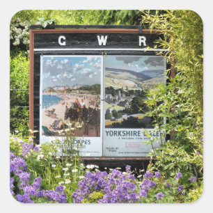 ZEICHNUNGEN FÜR DEN Vintagen BAHNHOF Quadratischer Aufkleber