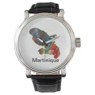 Zeigen Sie Mann mit Martinique-Karte Armbanduhr