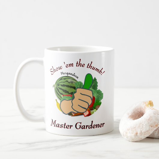 Zeigen Sie mir den Daumen Master Gardener Kaffeetasse (Mit Donut)
