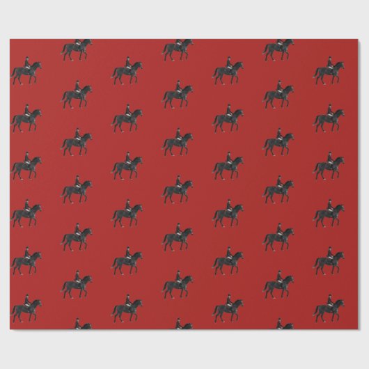 Zeigen Sie Pferd und Reiter mit rotem Hintergrund Geschenkpapier (Flach)