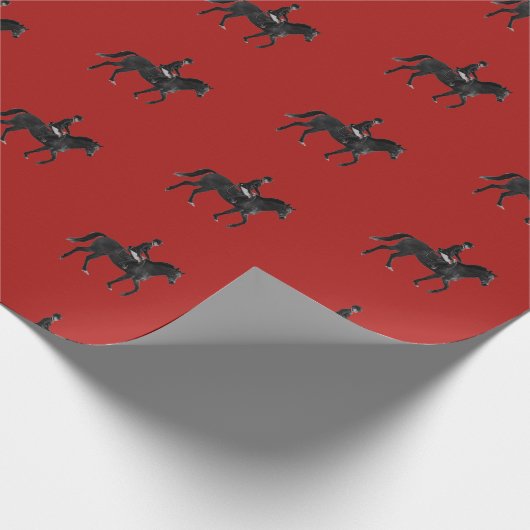 Zeigen Sie Pferd und Reiter mit rotem Hintergrund Geschenkpapier (Ecke)