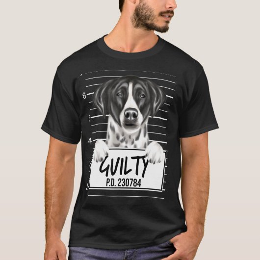 Zeiger Mugshot Schuldig Hund T-Shirt (Vorderseite)