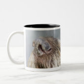 Zeigerhundebeißender Tennisball, Nahaufnahme Zweifarbige Tasse (Links)