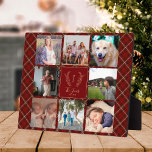 Zeile 8 Foto Collage Monogramm Name rot kariert Fotoplatte<br><div class="desc">Benutzerdefiniertes Monogramm und Name mit familienetablierten Jahr 8 Foto Gitter elegant roten bordeauxrot karierte tartan Keepake Foto Rahmen Vorlage Plakette.         Ein nachdenkliches Geschenk für Weihnachten.</div>