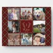 Zeile 8 Foto Collage Monogramm Name rot kariert Fotoplatte (Vorderseite)