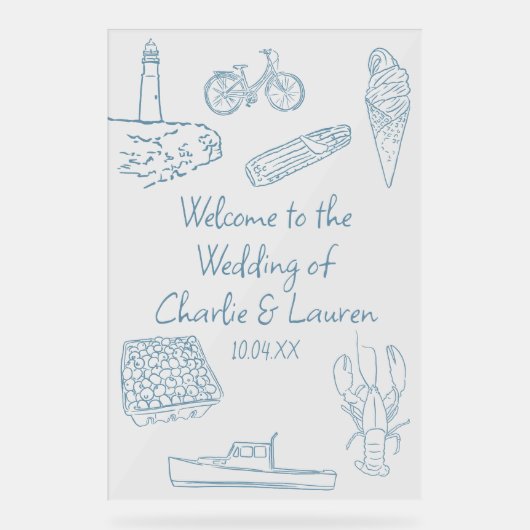 Zeilenzeichnungen New England Wedding Willkommensz Acrylschild (Vorderseite)