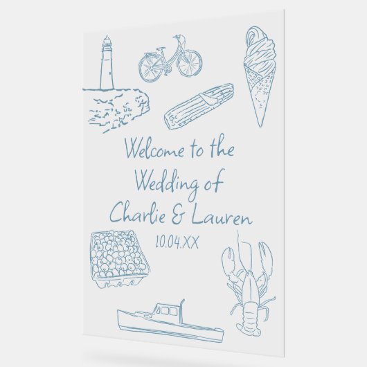 Zeilenzeichnungen New England Wedding Willkommensz Acrylschild (Winkel)