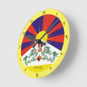 Zeit 4 Tibet & "Om" Mantra, tibetische Flaggen Löw Runde Wanduhr (Winkel)