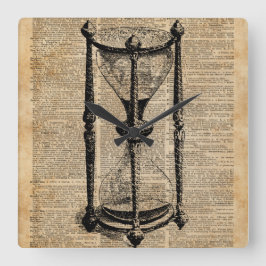 Zeit, antikes Hourglass, Sandglas Vintage Buchseit Quadratische Wanduhr