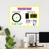 Zeit auf einer analogen Uhr und einer digitalen Uh Poster (Heimbüro)