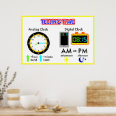 Zeit auf einer analogen Uhr und einer digitalen Uh Poster (Küche)