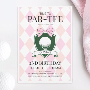 Zeit bis zum Par-T-Shirt Pink Golf 2. Geburtstag P Einladung