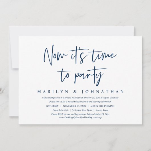Zeit bis zum Party, Lässiges Hochzeitessen Abendes Einladung (Vorderseite)