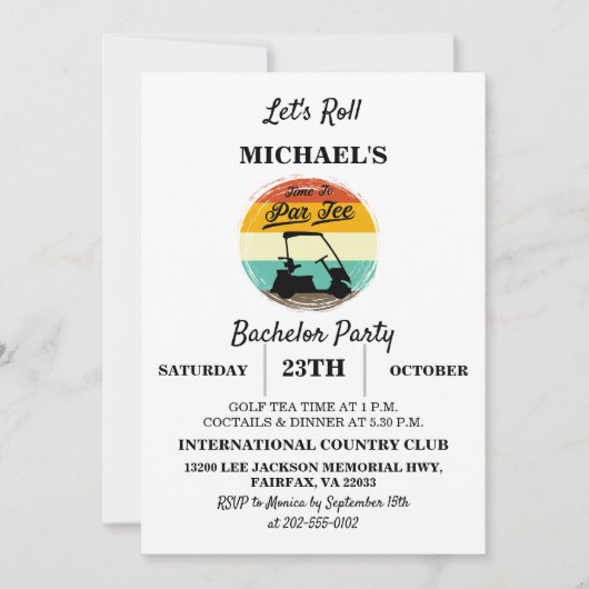 Zeit bis zum T-Shirt | Retro Golf Bachelor Party Einladung (Vorderseite)