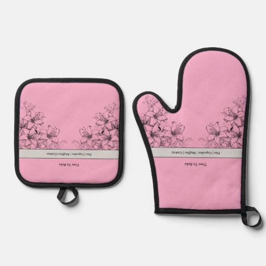 Zeit, das Set des rosa und schwarz-ofen Mitts zu b (Vorderseite)