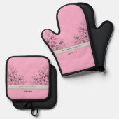 Zeit, das Set des rosa und schwarz-ofen Mitts zu b (Vorderseite/Rückseite)