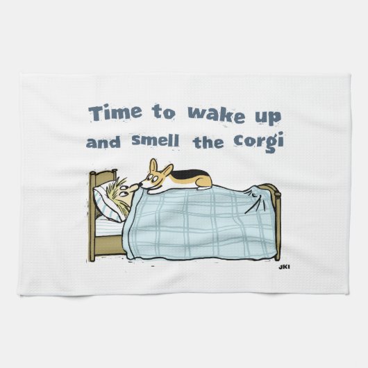 Zeit, den Corgi aufzuwachen und zu riechen Geschirrtuch (Horizontal)